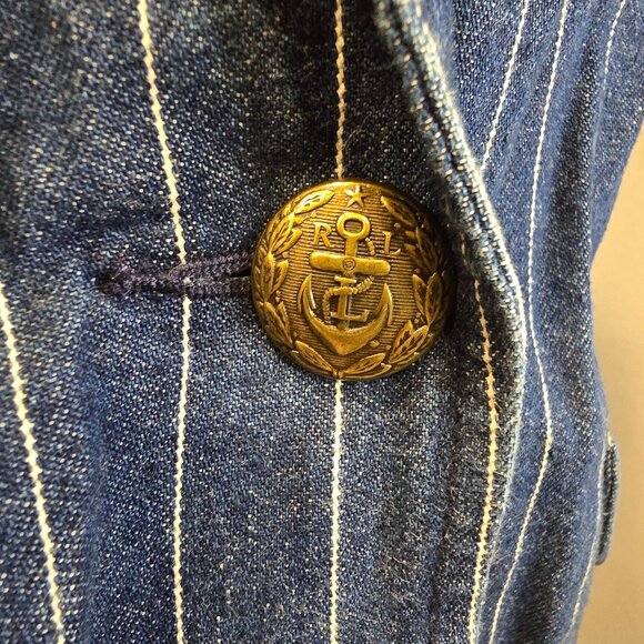 Ralph Laurel Jeans Blazer And Skirt Size 6 Blue With Pin Strips 100% Cotton - Picture 7 of 16